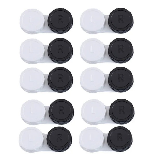 Conjunto de caixas para lentes de contacto 10 pcs tamanho 5,5 x 1,4 cm caixa de plástico colorida com marcação L e R para uso diário preto