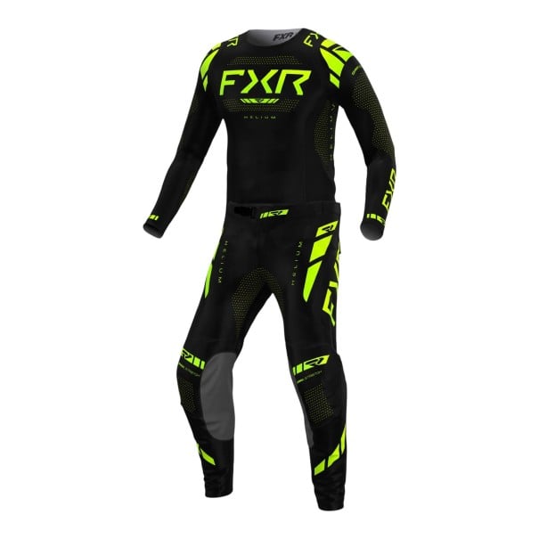 Conjunto de camisola de motocross de manga longa e calças com cinto e fivela na cintura e riscas amarelas neon para moto e quadriciclo preto XS