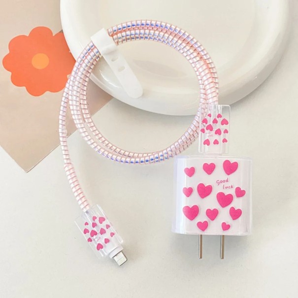 Conjunto de capas protetoras para carregador e cabo de iPhone, capa decorativa contra quebras, 5 peças, compatível com 18W/20W rosa