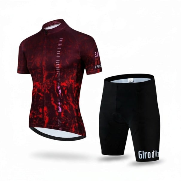 Conjunto de ciclismo masculino com camisola de manga curta e calções com forro 90 % poliéster e 10 % Lycra Camisola bordô e calções pretos XXS