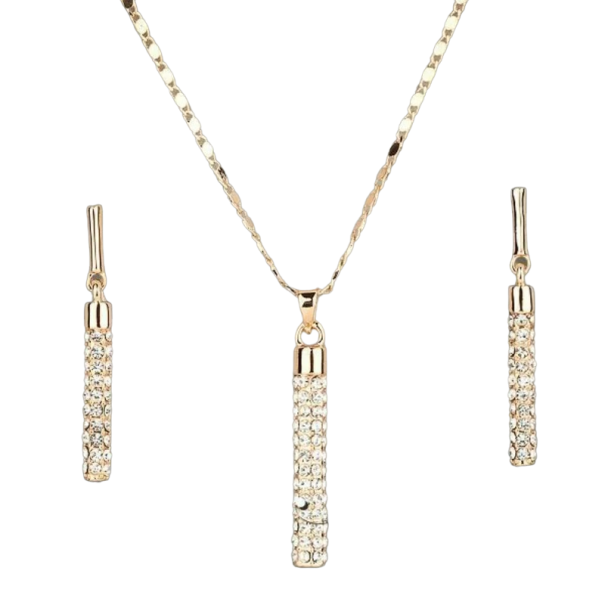 Conjunto de collar y pendientes para mujer con diamantes artificiales. dorado