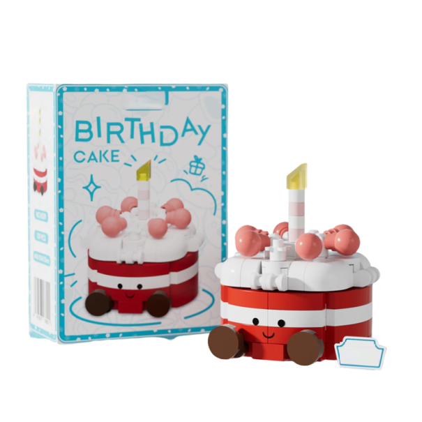 Conjunto de construção bolo de aniversário 4 x 4,15 x 4,55 cm 138 peças Mini bolo com vela Base redonda Decorações Rosto adorável modelo decorativo vermelho