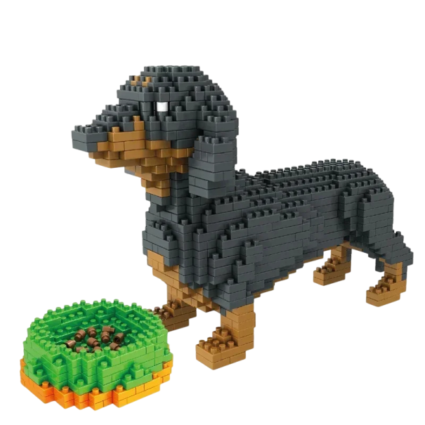 Conjunto de construção cão teckel com tigela 11x17x7 cm 898 pcs Modelo dobrável de cão Conjunto criativo para crianças e adultos Para amantes de cães Decoração e brinquedo 1