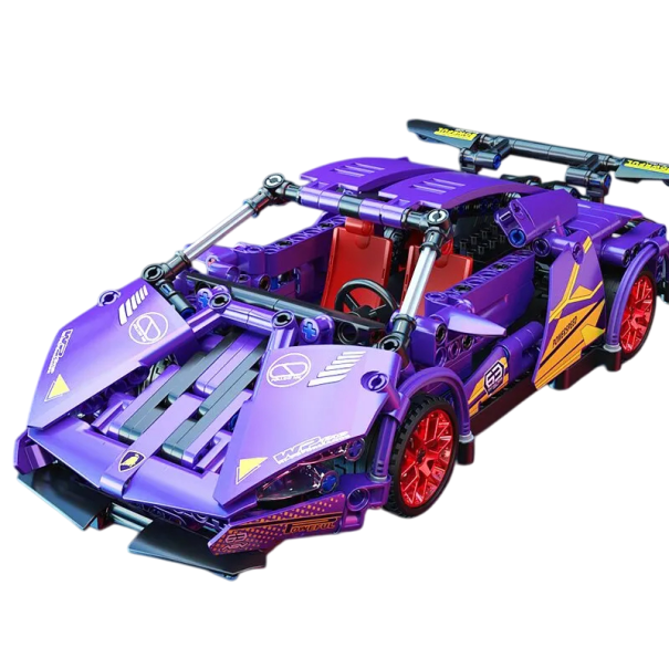 Conjunto de construção carro desportivo roxo 469 pcs Retrocesso Alcance 10 m Modelo 1:18 26,5 x 14 x 7,5 cm Carros de blocos Condução rápida Jogo criativo 1