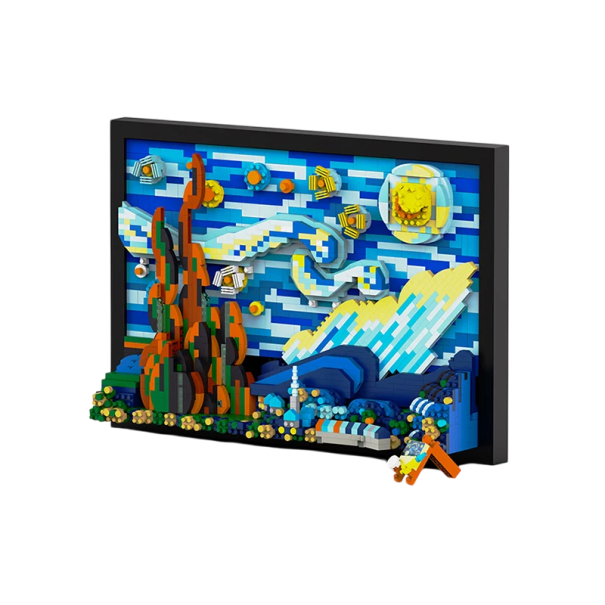Conjunto de construção da obra Noite Estrelada Vincent van Gogh 1731 peças 3D imagem dobrável em moldura com suporte Decoração de casa 21 x 18 x 6 cm 1
