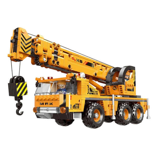 Conjunto de construção guindaste amarelo 657 peças Modelo realista de guindaste Brinquedo para crianças 8,4 x 28,6 x 10,8 cm Braço móvel Gancho 1