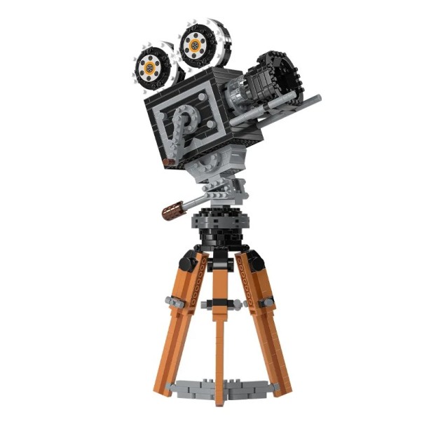 Conjunto de construção infantil câmara de filme retro 593 pcs Conjunto com objectiva em tripé Modelo de câmara histórica Brinquedo criativo para crianças 8+ 1
