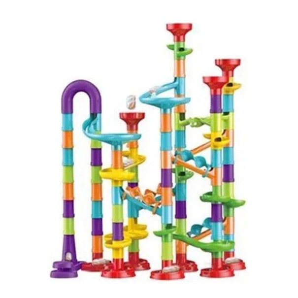 Conjunto de construção infantil com pista dobrável para bolas 113 pcs Pista de corrida colorida 42,3 x 36 cm Brinquedo criativo para crianças a partir 1