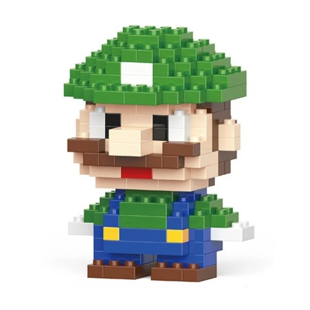 Conjunto de construção infantil Luigi 4,6 x 3,6 x 6,2 cm 164 pcs Mini modelo de blocos Personagem de videojogos Figura adorável Conjunto criativo para crianças 1