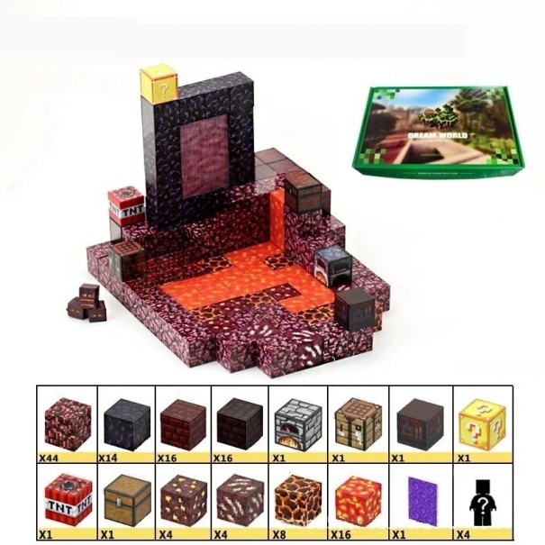 Conjunto de construção magnético 128 pcs com caixa para peças Motivo de lava 4 figuras Brinquedo de construção para crianças Peças magnéticas 1
