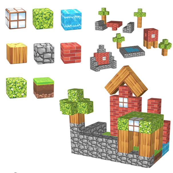 Conjunto de construção magnético casa 100 peças 2x2 cm blocos Brinquedo criativo para crianças Tema Minecraft Blocos magnéticos Conjunto educativo 1