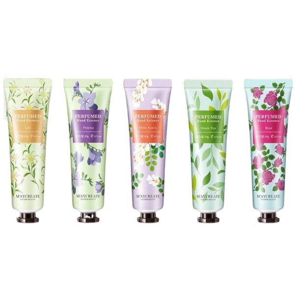 Conjunto de cremes para as mãos 5 unid 30 g Cremes hidratantes florais Lírio Frésia Acácia Rosa Chá Verde Cuidado nutritivo 1