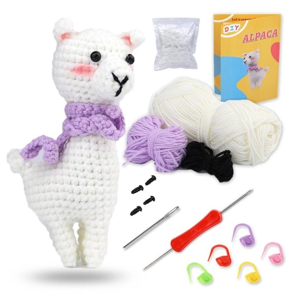 Conjunto de Crochet Lama DIY para Iniciantes Instruções Lã de Algodão Agulhas Gancho Artesanato Manual de Brinquedos Animais Criativos 1