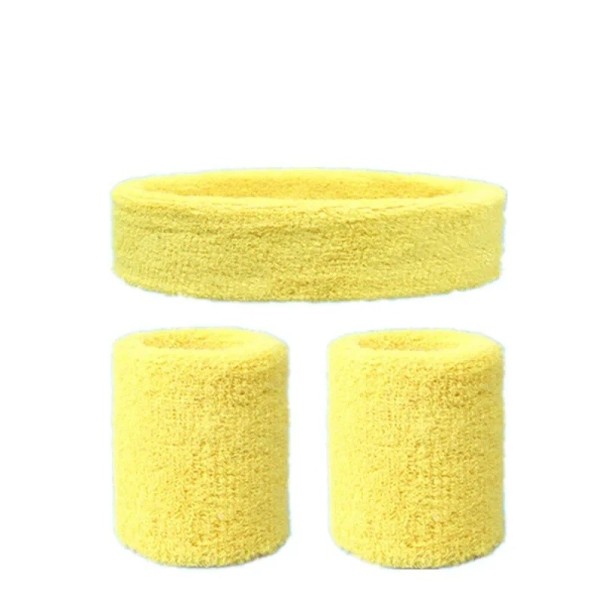 Conjunto de diadema deportiva y dos muñequeras Diseño de algodón colorido Material absorbente para deportes, running, ciclismo y juegos de pelota amarillo