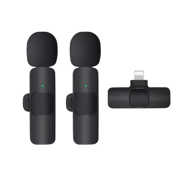 Conjunto de dos micrófonos inalámbricos de solapa con receptor Lightning para iPhone con emparejamiento automático, cancelación de ruido y fácil 1