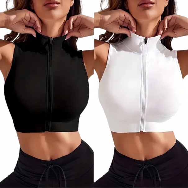 Conjunto de dos piezas de top deportivos de mujer, chalecos ajustados sin mangas con cierre de cremallera en toda la longitud en color negro S