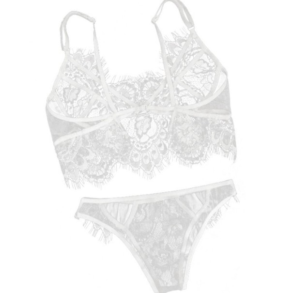 Conjunto de encaje para mujer - Sujetador y braguita blanco L