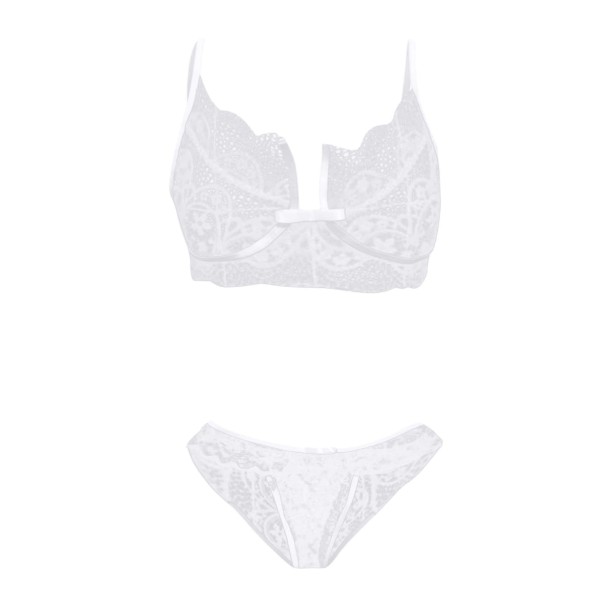 Conjunto de encaje para mujer - sujetador y braguita P709 blanco S
