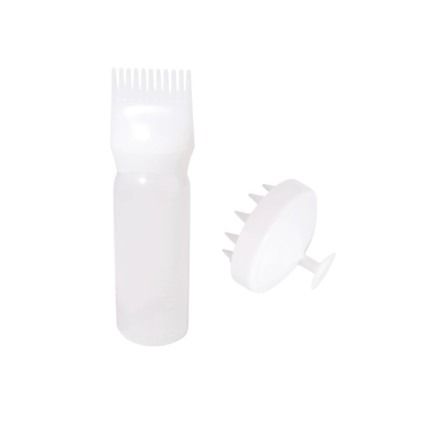 Conjunto de escova de massagem para cabelo e frasco com aplicador Escova de silicone suave para couro cabeludo Massagem esfoliação champô óleo branco