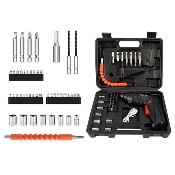 Conjunto de ferramentas 47 pcs com parafusadora a bateria Conjunto de ferramentas com vários acessórios para parafusadora Conjunto de ferramentas 1