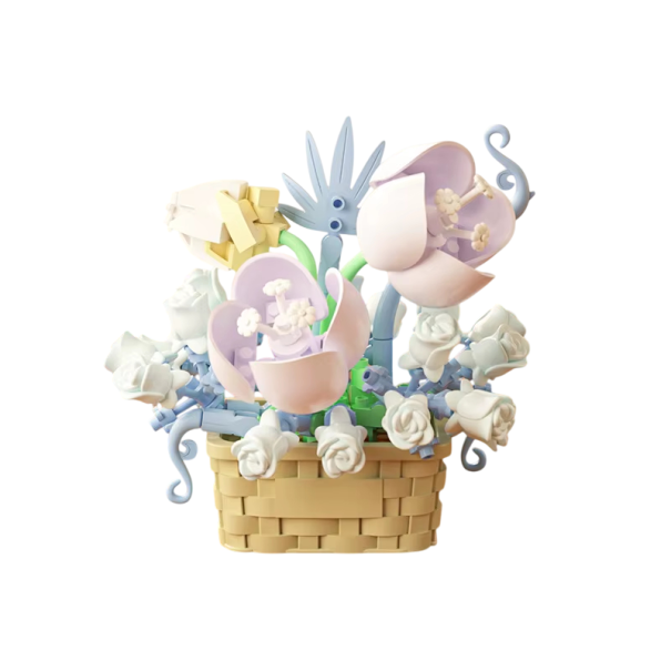 Conjunto de flores 77 x 72 x 79 mm 166 pcs Mistura criativa de tulipas, rosas e lírios do vale Vaso decorativo adorável Modelo em miniatura 1
