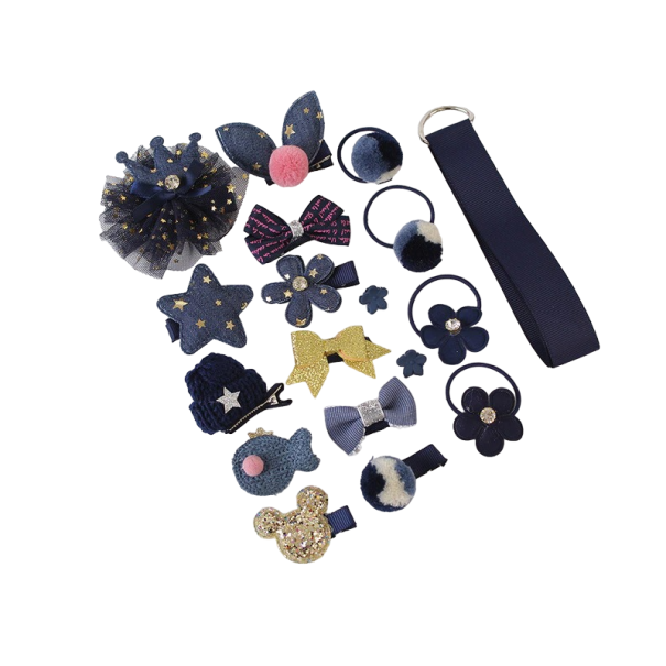 Conjunto de ganchos e elásticos para cabelo infantil 18 pcs preto