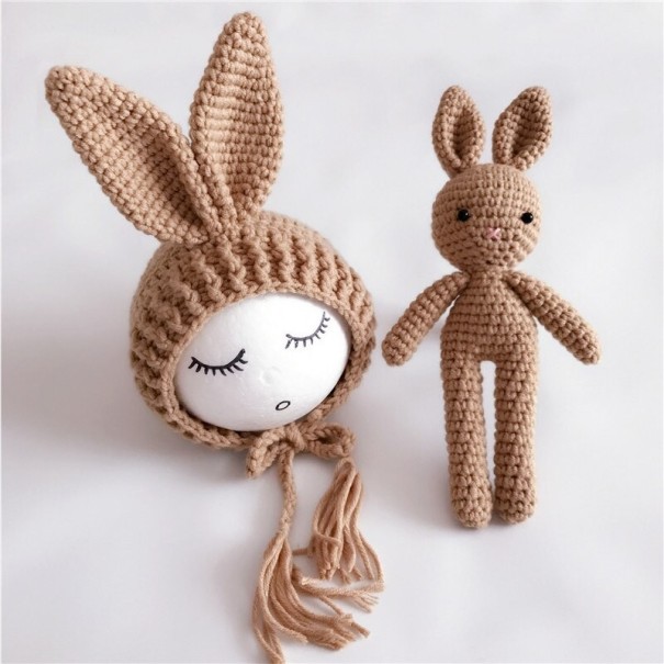 Conjunto de gorro e coelho para crianças 2 pcs castanho claro
