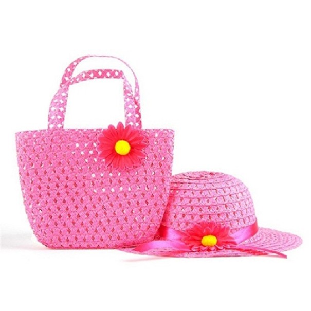 Conjunto de gorro y bolso infantil rosa oscuro