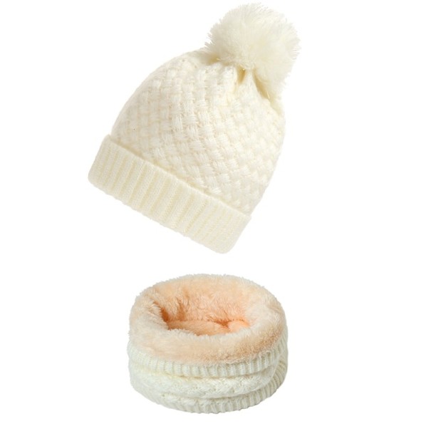 Conjunto de gorro y bufanda de invierno para mujer blanco
