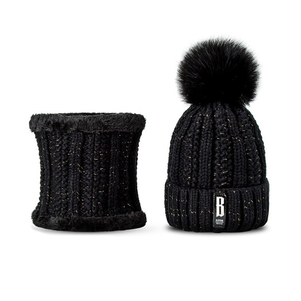 Conjunto de gorro y bufanda de punto para mujer negro