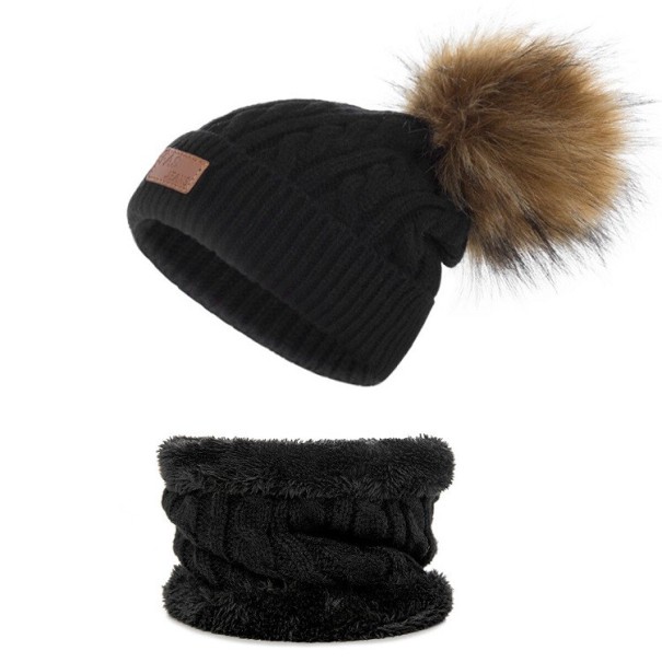 Conjunto de gorro y bufanda de punto para niños negro