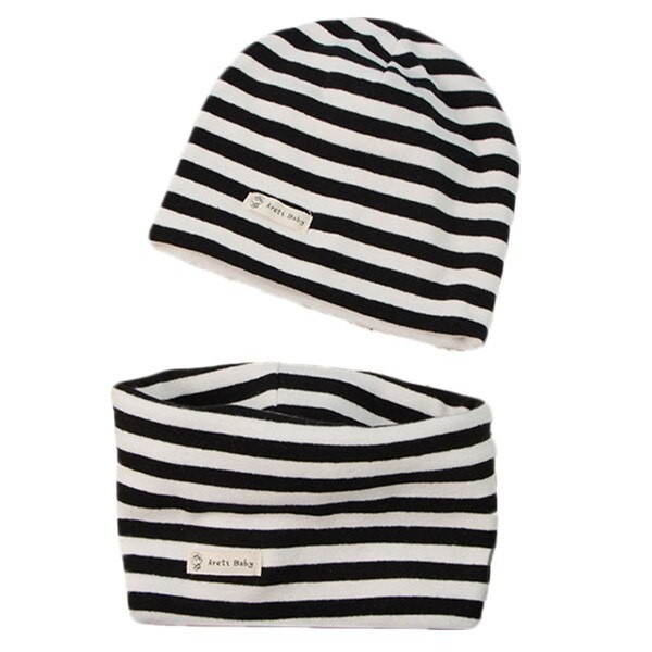 Conjunto de gorro y bufanda de rayas para niños negro 4-8 años