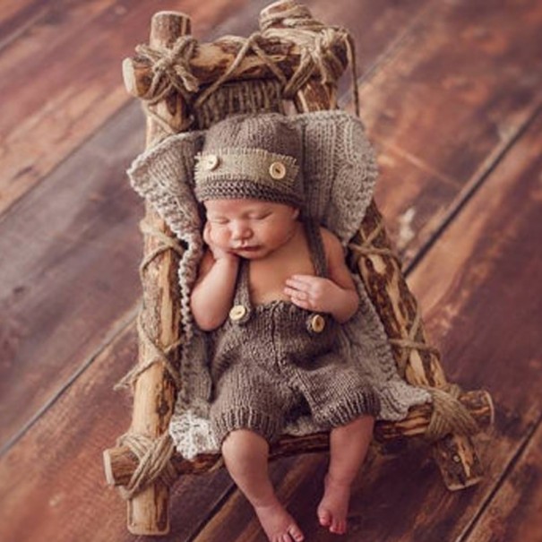 Conjunto de gorro y pantalón de punto para niño A473 3-4 meses