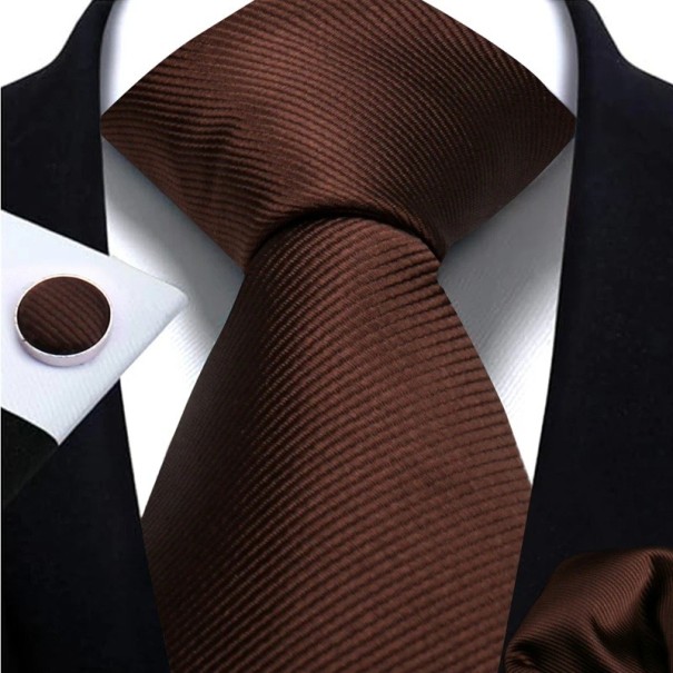 Conjunto de gravata, lenço e botões de punho lisos 148 x 7,5 cm Conjunto elegante para homens para casamentos, eventos formais e reuniões de negócios castanho