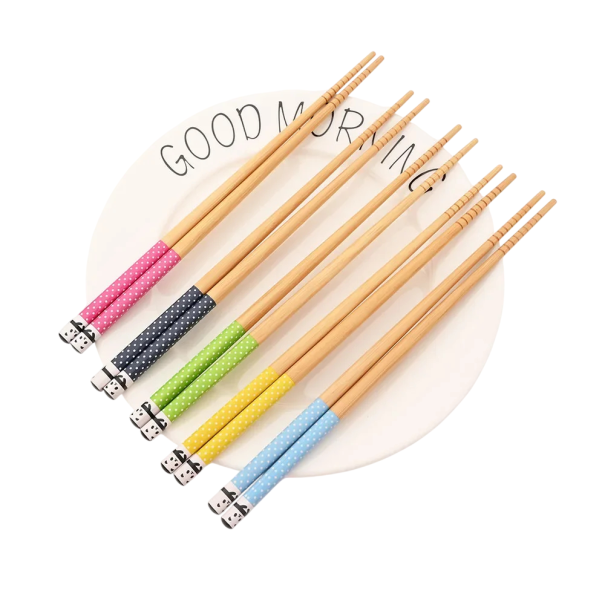 Conjunto de Haste de Bambu para Sushi 5 Pares Hastes Antiderrapantes Japonesas com Cabos Coloridos Rosa Azul Verde Amarelo Cinza Hastes para Noodles 1