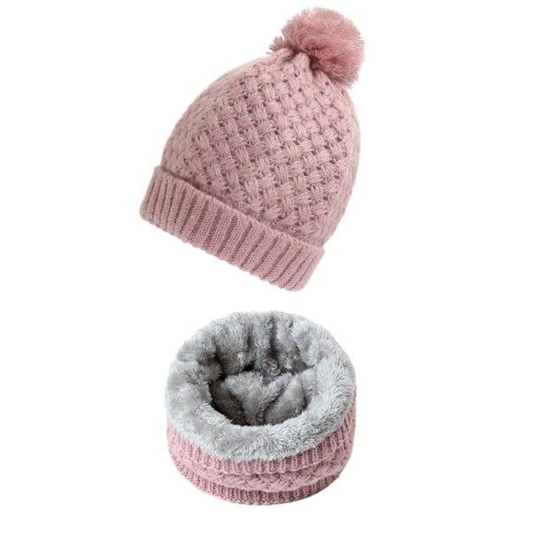 Conjunto de inverno de senhora gorro e gola rosa