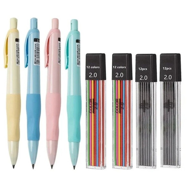 Conjunto de lápis mecânicos 2,0 mm com minas coloridas e pretas Lápis de carpinteiro para escrever, desenhar, esboçar Material escolar 1
