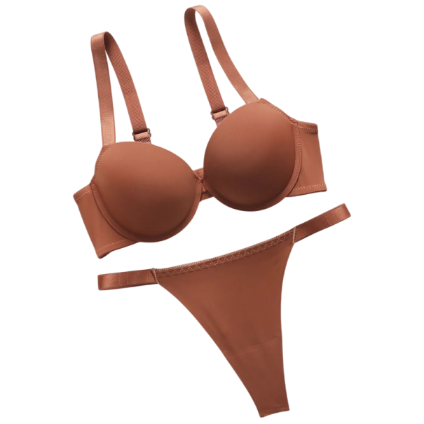 Conjunto de lencería femenina con tirantes elásticos con inscripciones sujetador y bragas poliamida elastano para uso diario marrón S