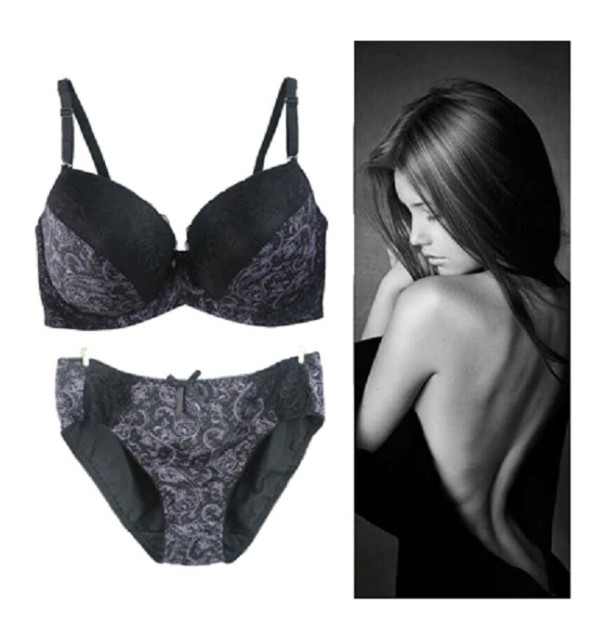 Conjunto de lencería sexy para mujer negro 90C