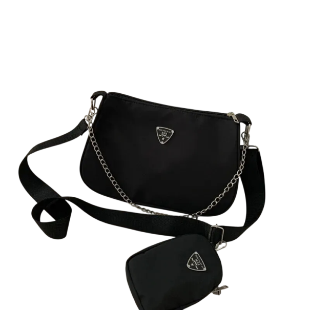 Conjunto de mala de nylon para senhora 26 x 8 x 17 cm com estojo 14 x 3 x 9 cm Mala leve e prática para uso diário preto