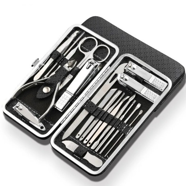Conjunto de manicure e pedicure em aço inoxidável Ferramentas profissionais para unhas das mãos e dos pés 19 pcs preto