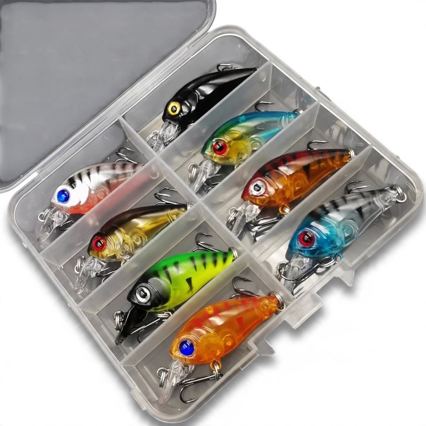 Conjunto de mini wobblers crankbait 8 pcs 4,5 cm em caixa de plástico Iscas artificiais flutuantes com olhos 3D e anzóis triplos Para pesca 1