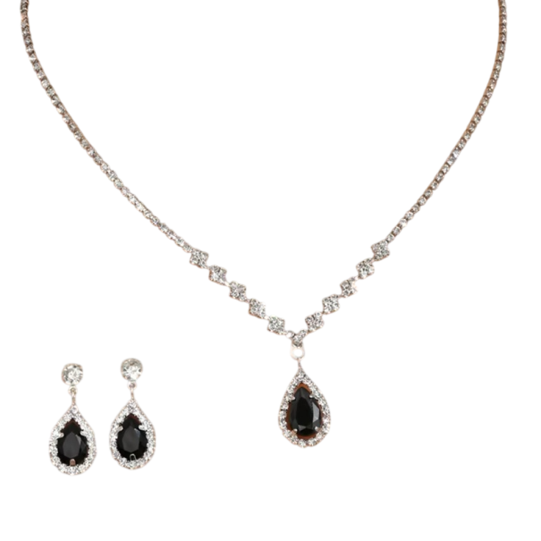 Conjunto de Moda Feminina em Forma de Gota com Colar 38+16 cm e Brincos 2,7 cm - Joias Elegantes para Casamentos, Banquetes, Festas preto