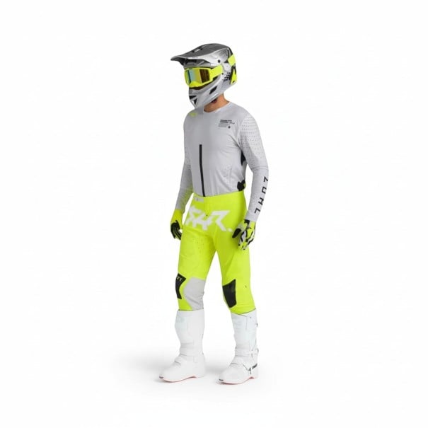 Conjunto de motocross camiseta y pantalones Camiseta perforada de manga larga y pantalones con hebilla Poliéster y nailon Camiseta gris XS