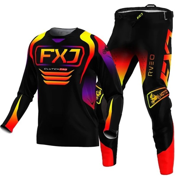 Conjunto de motocross infantil camiseta y pantalones de manga larga poliéster y nylon negro con degradado naranja ropa unisex infantil 3