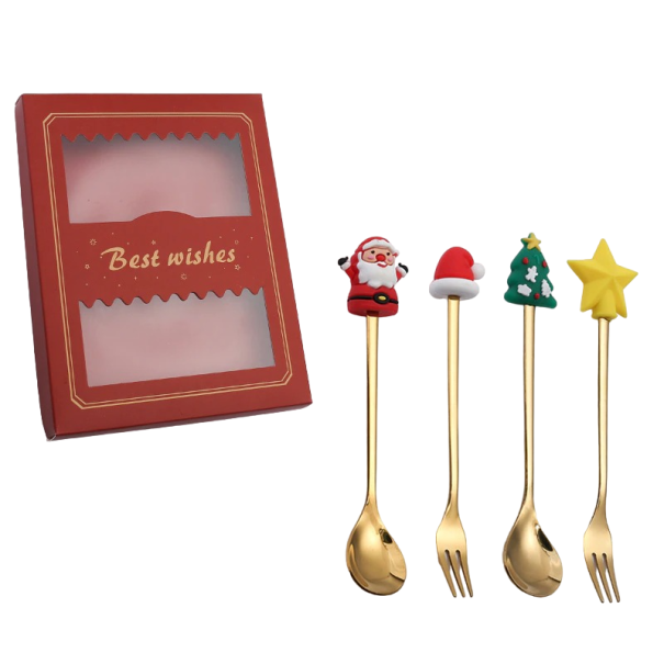 Conjunto de Natal colher com garfo 4 pcs vermelho