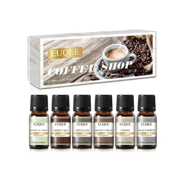 Conjunto de óleos aromáticos Coffee Shop 6×10 ml embalagem de presente 165 × 72 mm coco chocolate café para difusor aromaterapia 1
