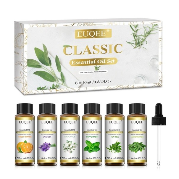 Conjunto de óleos essenciais 6×10 ml com conta-gotas Óleos aromáticos naturais para aromaterapia Difusor Massagem Fabricação de velas Relaxamento Uso doméstico 1