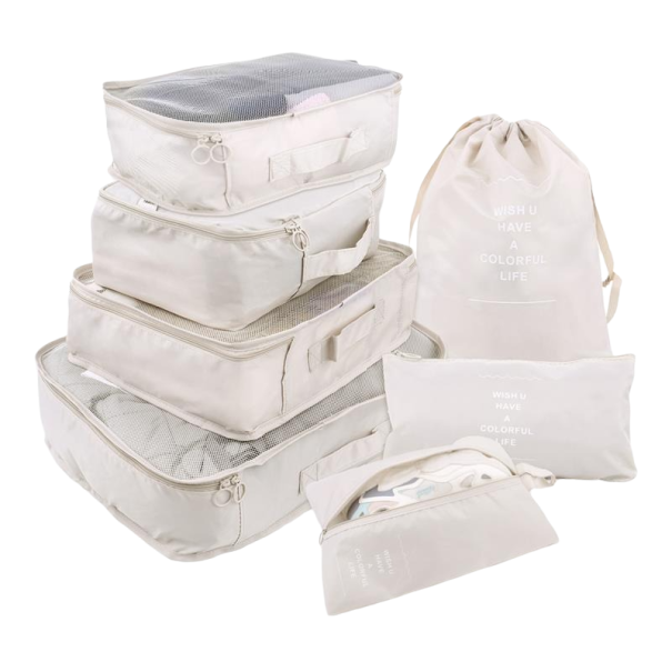 Conjunto de organizadores de viagem para mala 7 pcs creme