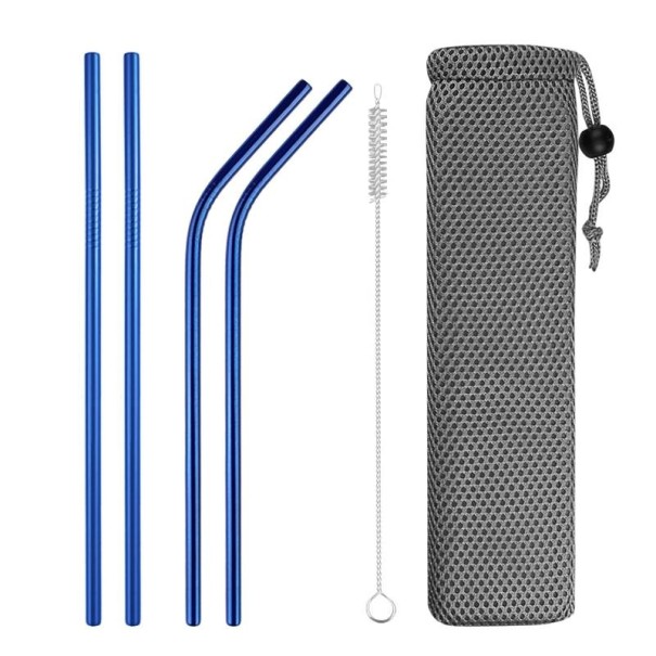 Conjunto de palhinhas de aço inoxidável com estojo 4 pcs azul escuro